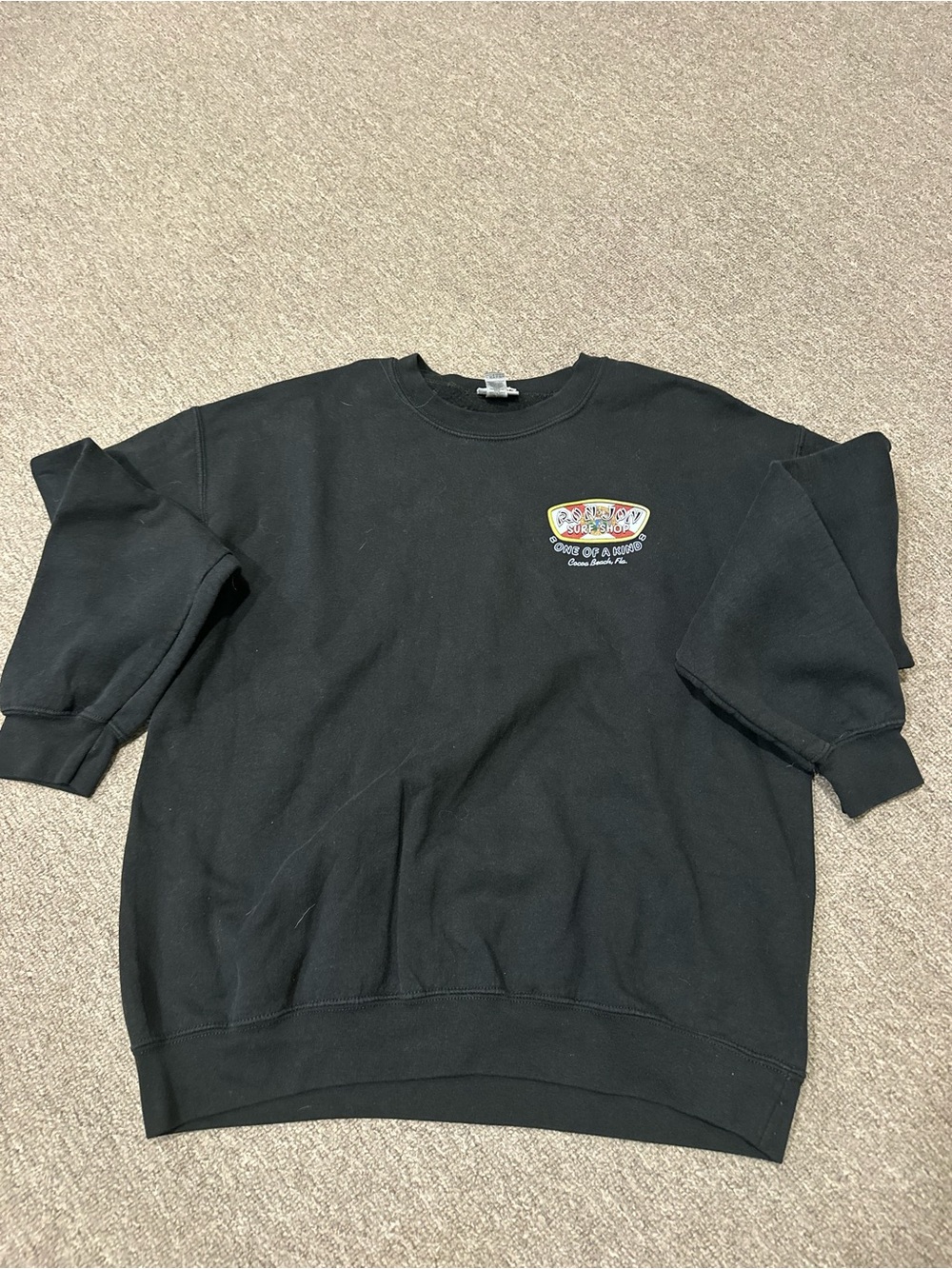 Black Crewneck Sweatshirt with Small Multicolor Logo